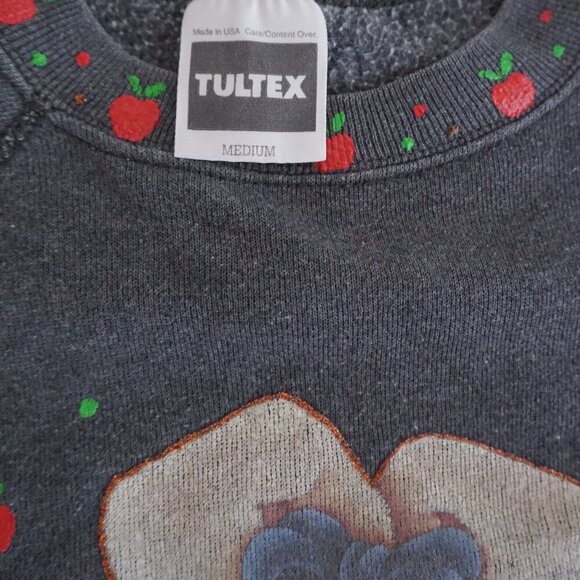 Vintage Tultex Grey Puppy Apple Graphic Sweatshirt 90s Sweater Grandmacore M - Picture 8 of 9